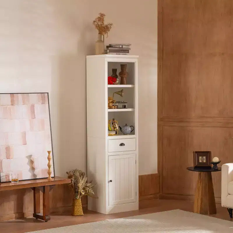 Okak Modern Freestanding Display Buffet Cabinet with 1 Drawer, Wooden Bookshelves Pantry Cabinet for Kitchen/Hallways/Living Room