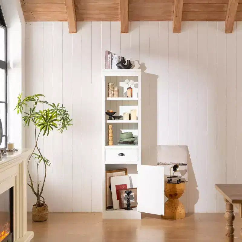 Modern Freestanding Display Buffet Cabinet with 1 Drawer, Wooden Bookshelves Pantry Cabinet for Kitchen/Hallways/Living Room