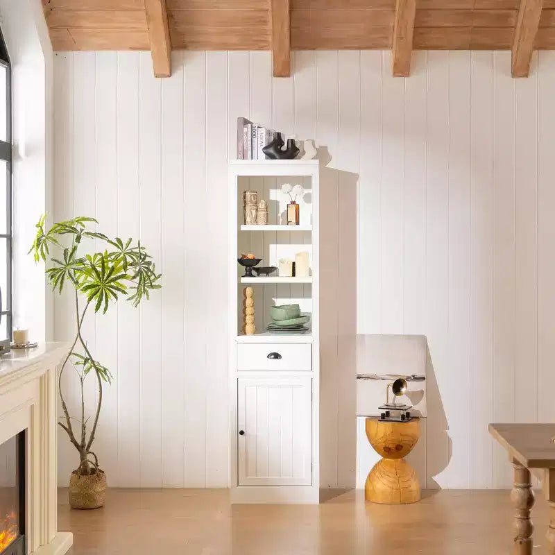Modern Freestanding Display Buffet Cabinet with 1 Drawer, Wooden Bookshelves Pantry Cabinet for Kitchen/Hallways/Living Room