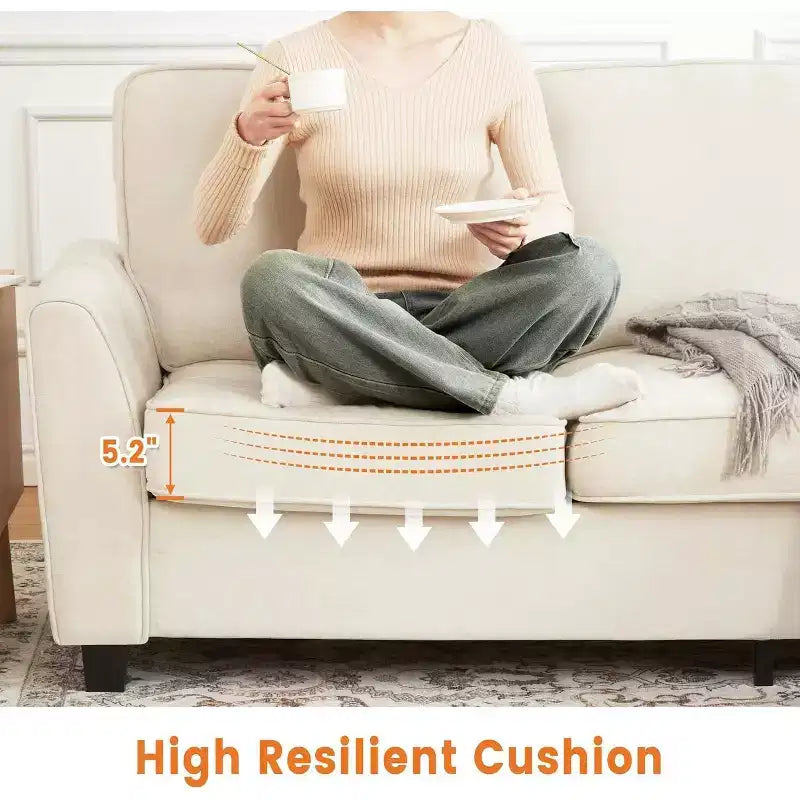 83 Modern 3-Seater Sofa, Deep Seat Chenille Couch with Washable Detachable Covers, Oversized Cloud Sofa for Living Room, Beige