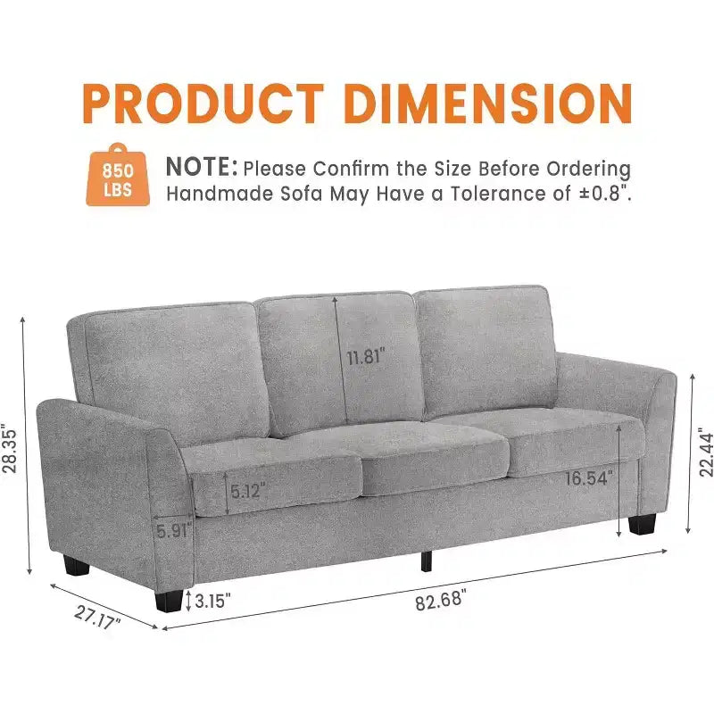 83 Modern 3-Seater Sofa, Deep Seat Chenille Couch with Washable Detachable Covers, Oversized Cloud Sofa for Living Room, Beige