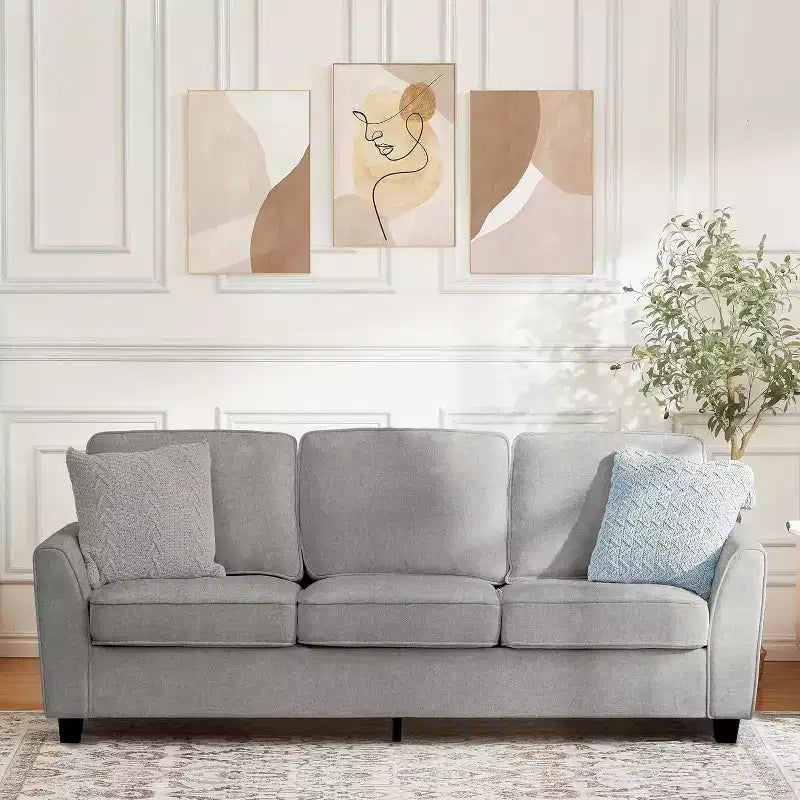 83 Modern 3-Seater Sofa, Deep Seat Chenille Couch with Washable Detachable Covers, Oversized Cloud Sofa for Living Room, Beige