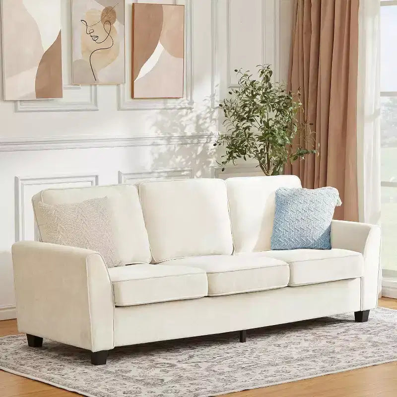 83 Modern 3-Seater Sofa, Deep Seat Chenille Couch with Washable Detachable Covers, Oversized Cloud Sofa for Living Room, Beige