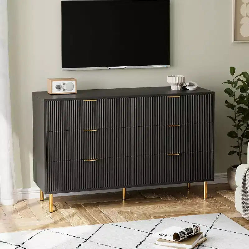 Modern 6-Drawer Dresser - Gold Handles & Large Storage for Bedroom & Living Room