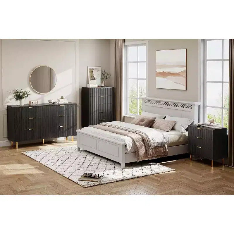 Modern 6-Drawer Dresser - Gold Handles & Large Storage for Bedroom & Living Room