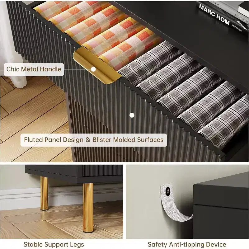 Modern 6-Drawer Dresser - Gold Handles & Large Storage for Bedroom & Living Room