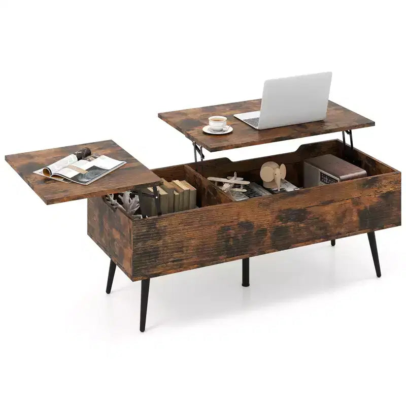 Costway Lift Top Coffee Table w/ Storage Multi-Functional Home Center Accent Table for Living Room Rustic Brown