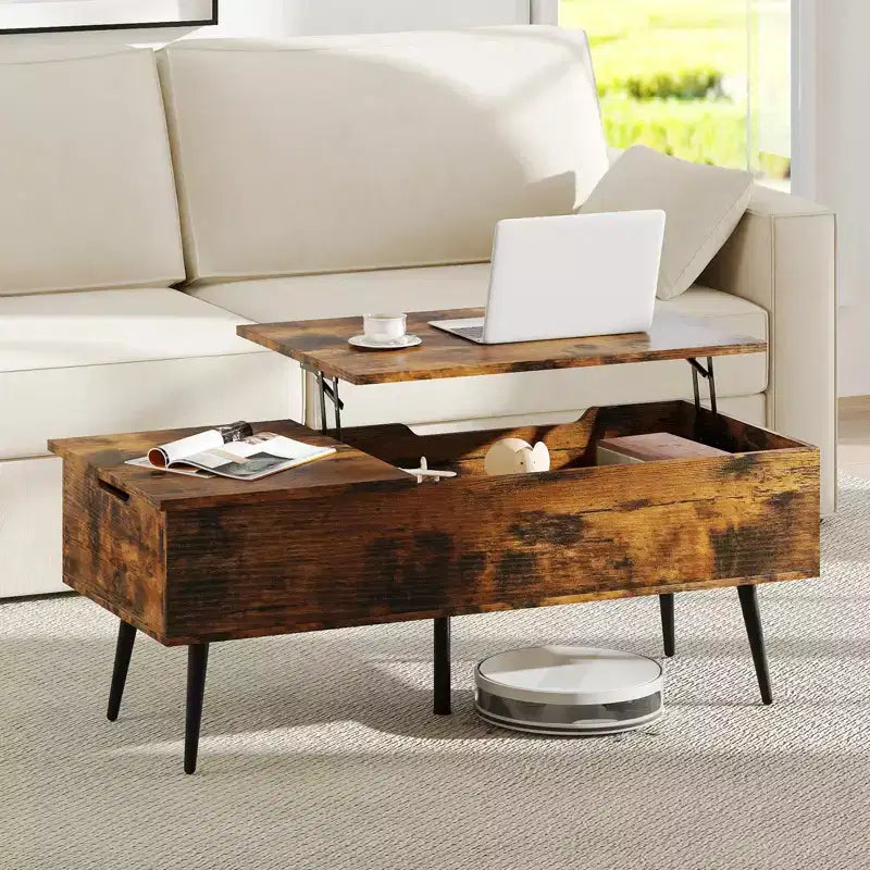 Lift Top Coffee Table w/ Storage Multi-Functional Home Center Accent Table for Living Room Rustic Brown