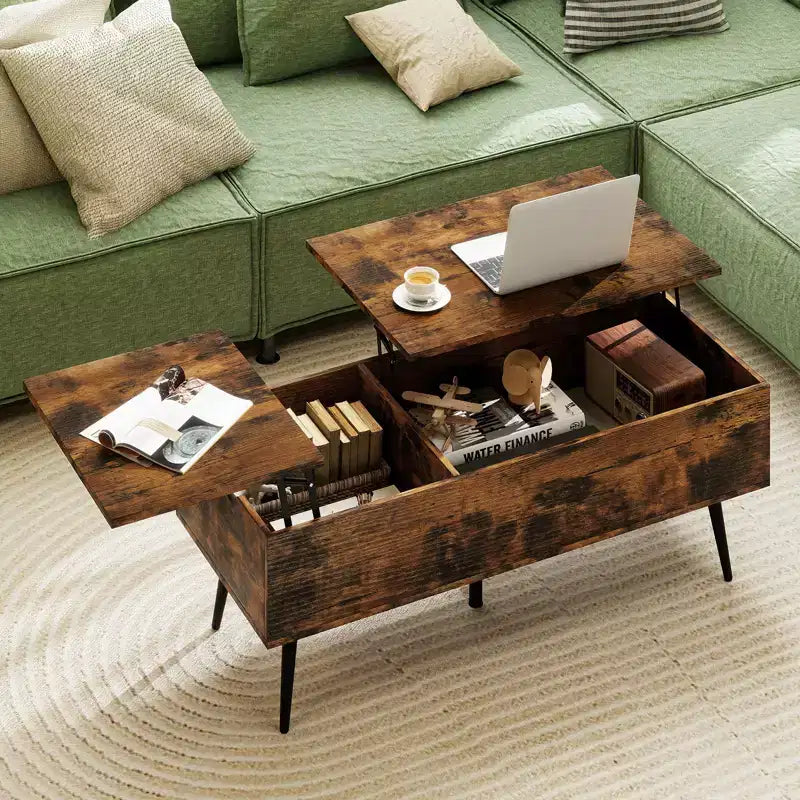 Lift Top Coffee Table w/ Storage Multi-Functional Home Center Accent Table for Living Room Rustic Brown