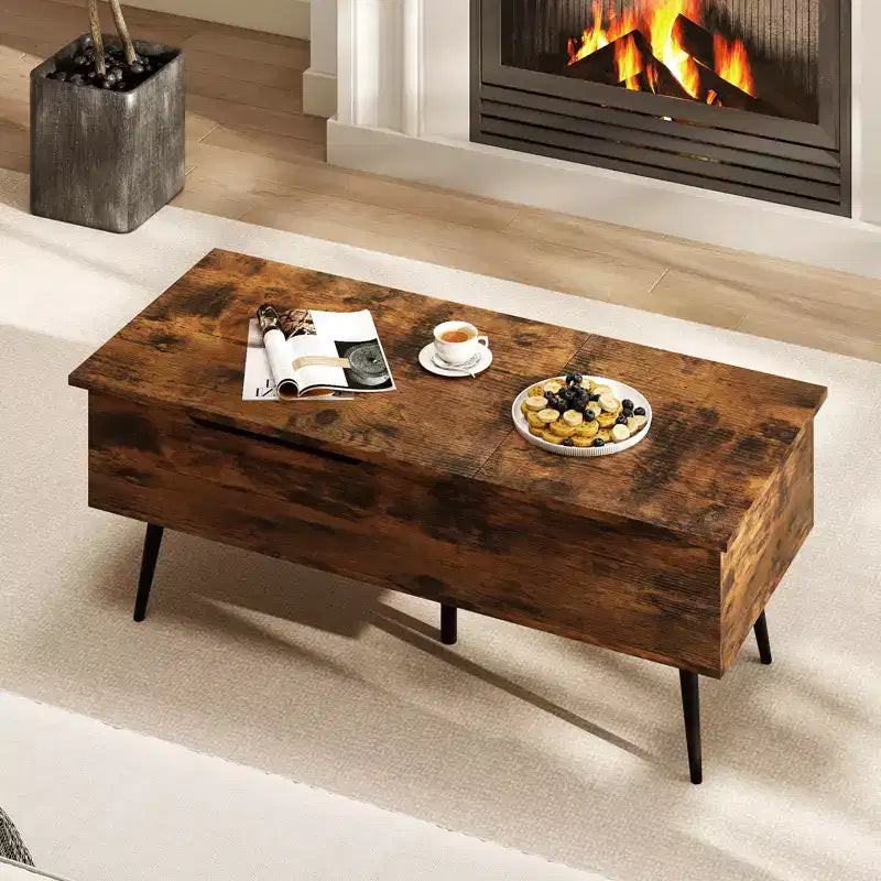 Lift Top Coffee Table w/ Storage Multi-Functional Home Center Accent Table for Living Room Rustic Brown