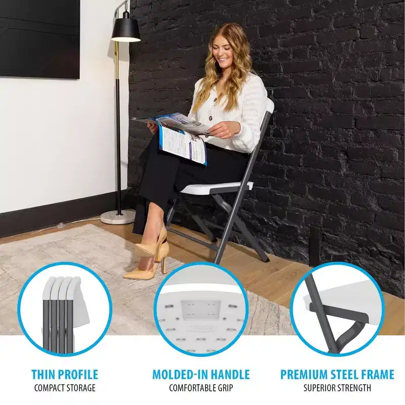 Chaise pliante de qualité commerciale avec cadre en U, lot de 4, couleurs assorties