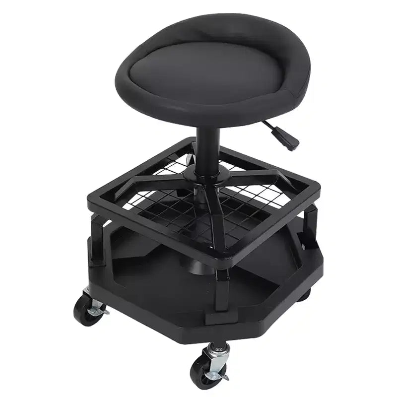 Rolling Garage Stool, 330LBS Capacity, Padded Mechanic Stool, Adjustable Height, Double Tool Tray Storage, for Garage, Shop, Auto Repair