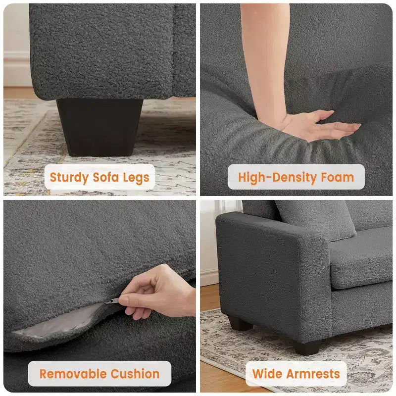 83'' Modern Sofa Deep Seat Couch with Wide Armrests, Washable Cover & Plush Cloud Comfortgrey