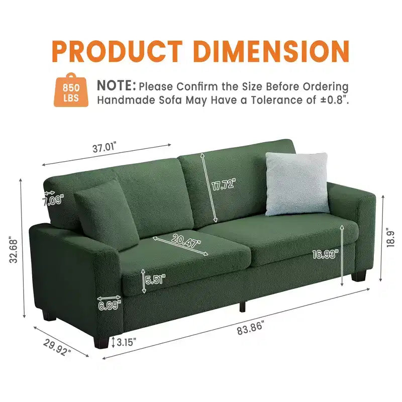 83'' Modern Sofa Deep Seat Couch with Wide Armrests, Washable Cover & Plush Cloud Comfortgrey