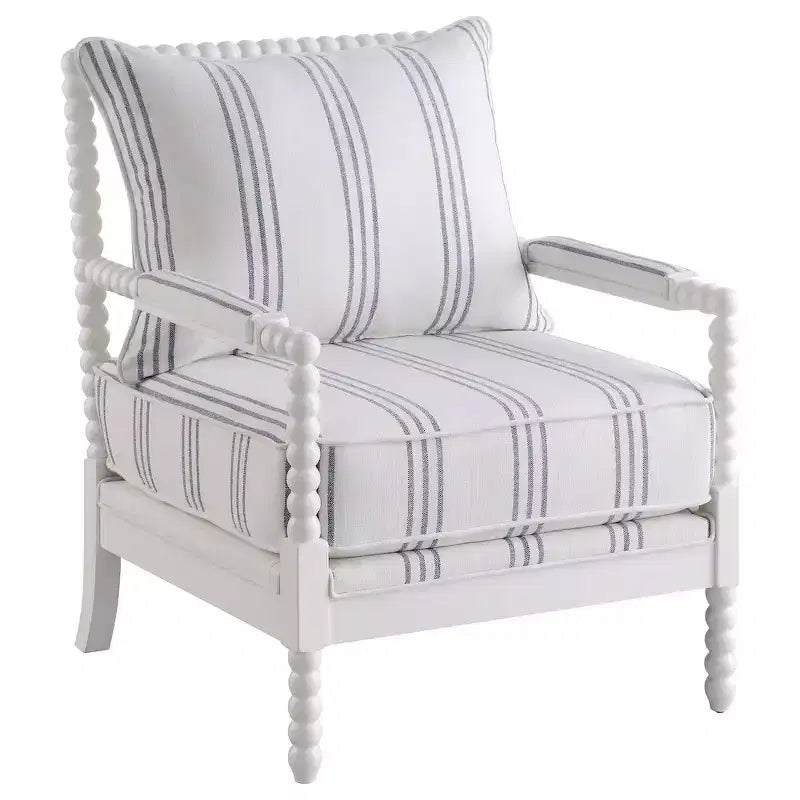 Coaster,Blanchett Upholstered Bobbin Accent Chair White and Navy