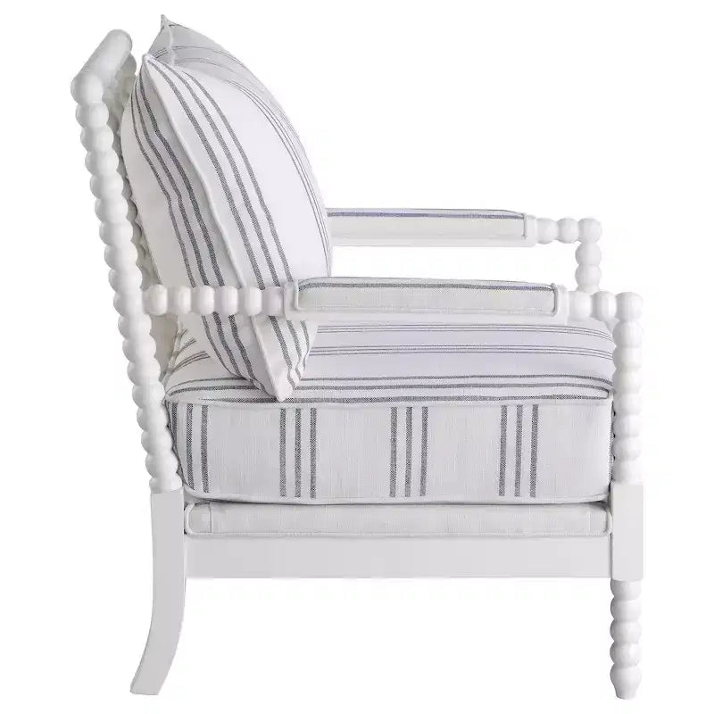 Coaster,Blanchett Upholstered Bobbin Accent Chair White and Navy