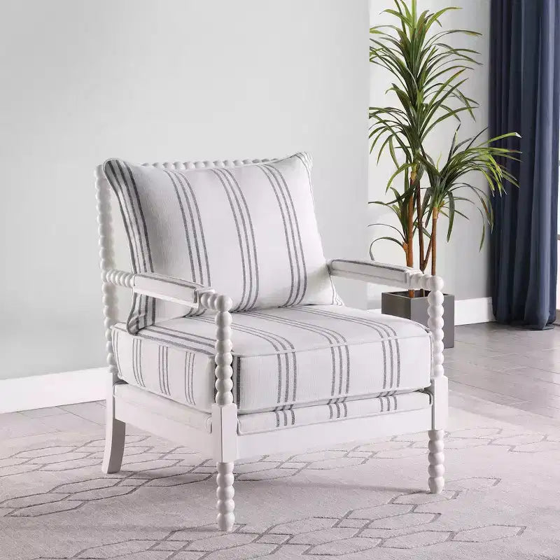 Coaster,Blanchett Upholstered Bobbin Accent Chair White and Navy
