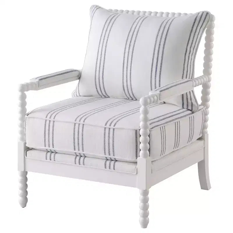 Coaster,Blanchett Upholstered Bobbin Accent Chair White and Navy
