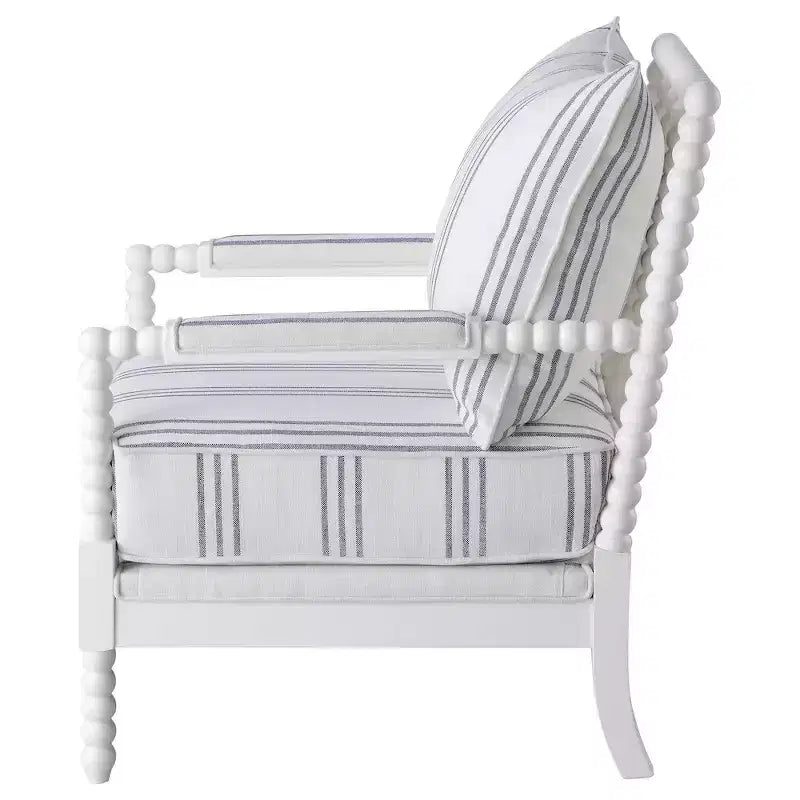 Coaster,Blanchett Upholstered Bobbin Accent Chair White and Navy