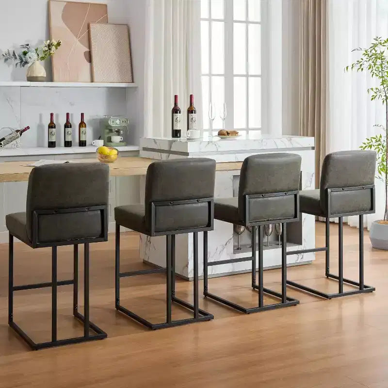 Counter Height Bar Stools with Back, Set of 1 Upholstered Leather Barstool, 24 Inch Seat Height for Kitchen Island, Breakfast Nook, or Cafe