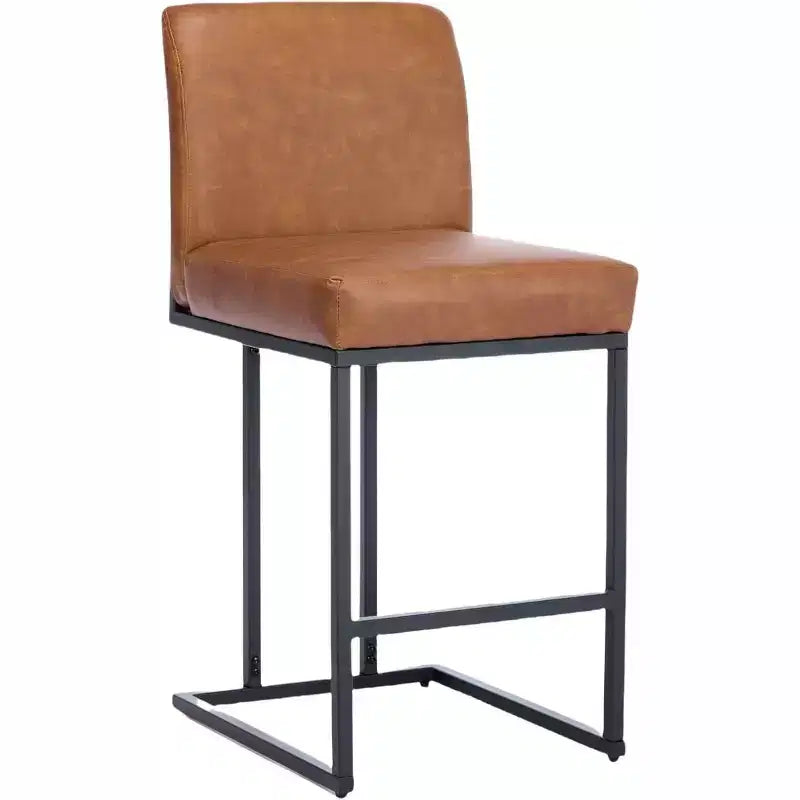 Counter Height Bar Stools with Back, Set of 1 Upholstered Leather Barstool, 24 Inch Seat Height for Kitchen Island, Breakfast Nook, or Cafe