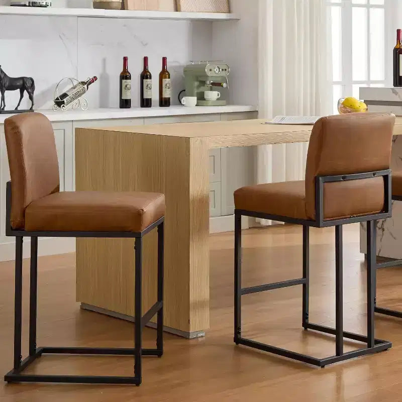 Counter Height Bar Stools with Back, Set of 1 Upholstered Leather Barstool, 24 Inch Seat Height for Kitchen Island, Breakfast Nook, or Cafe