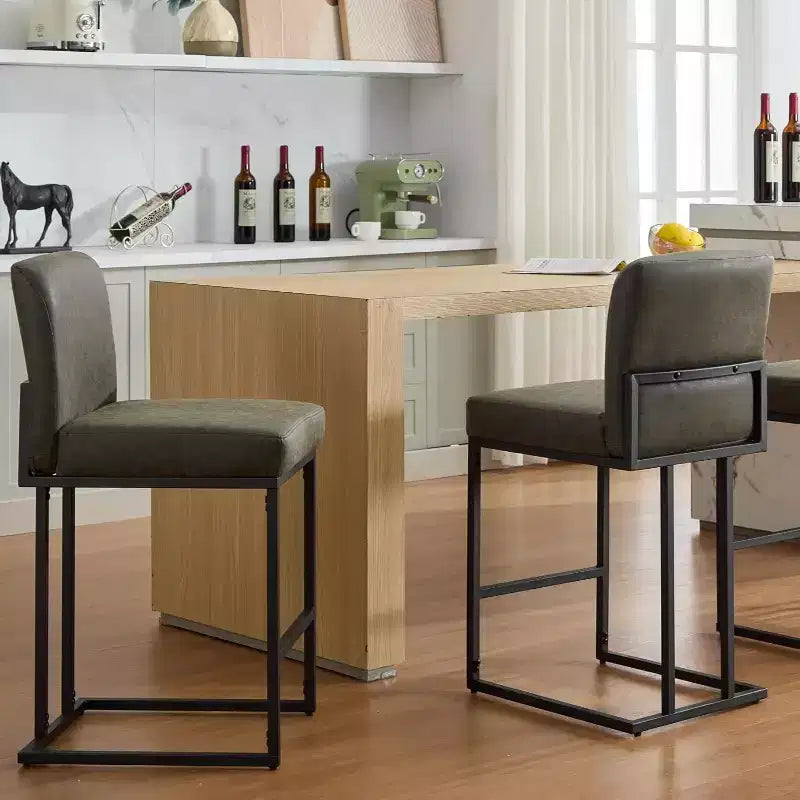 Counter Height Bar Stools with Back, Set of 1 Upholstered Leather Barstool, 24 Inch Seat Height for Kitchen Island, Breakfast Nook, or Cafe