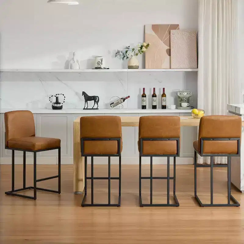 Counter Height Bar Stools with Back, Set of 1 Upholstered Leather Barstool, 24 Inch Seat Height for Kitchen Island, Breakfast Nook, or Cafe