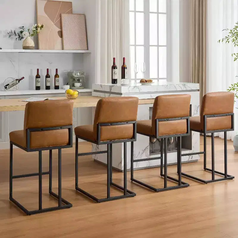 Counter Height Bar Stools with Back, Set of 1 Upholstered Leather Barstool, 24 Inch Seat Height for Kitchen Island, Breakfast Nook, or Cafe
