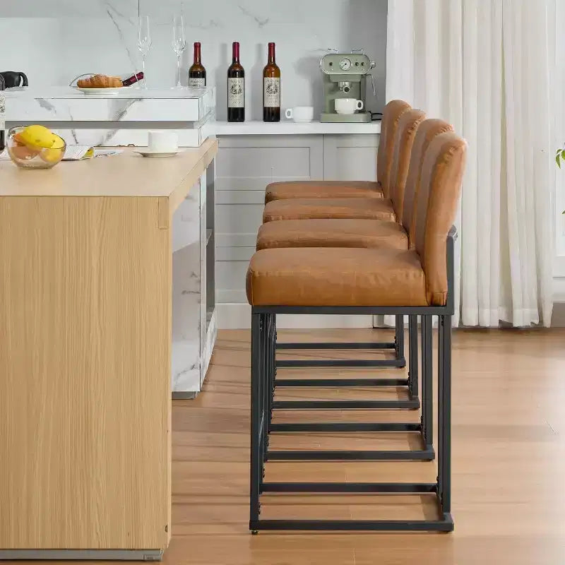 Counter Height Bar Stools with Back, Set of 1 Upholstered Leather Barstool, 24 Inch Seat Height for Kitchen Island, Breakfast Nook, or Cafe