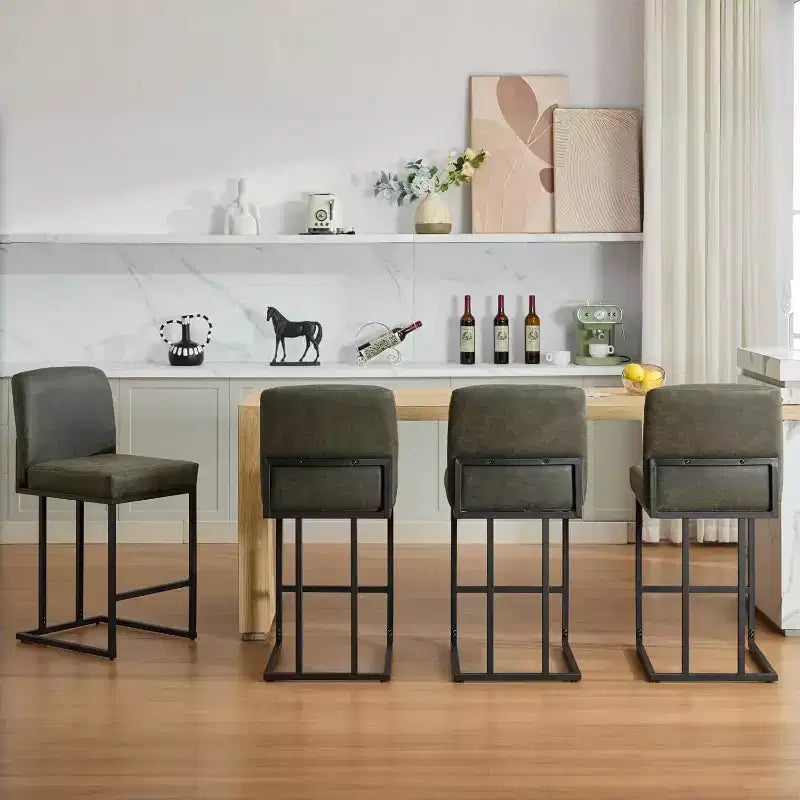 Counter Height Bar Stools with Back, Set of 1 Upholstered Leather Barstool, 24 Inch Seat Height for Kitchen Island, Breakfast Nook, or Cafe
