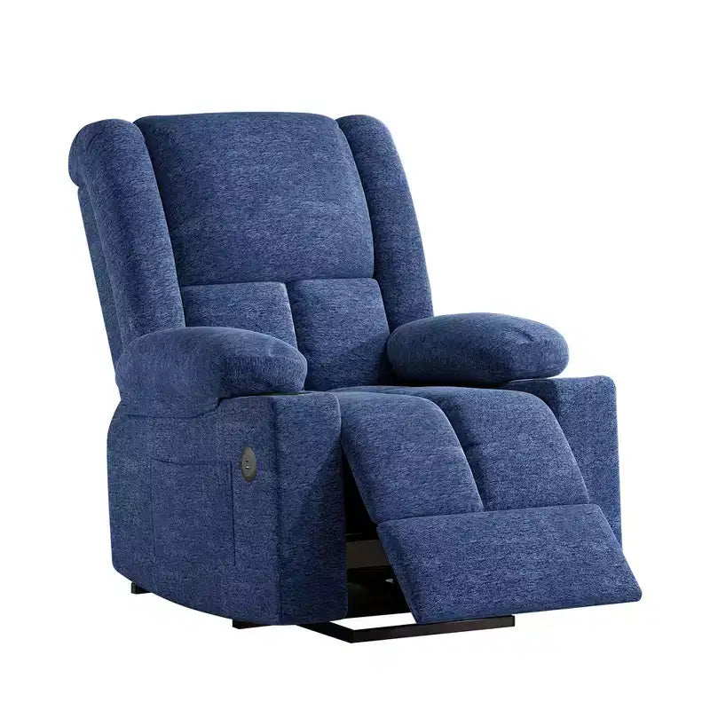Blue Power Lift Recliner Chair With Massage Heat USB Ports Cup Holders for Senior Comfort