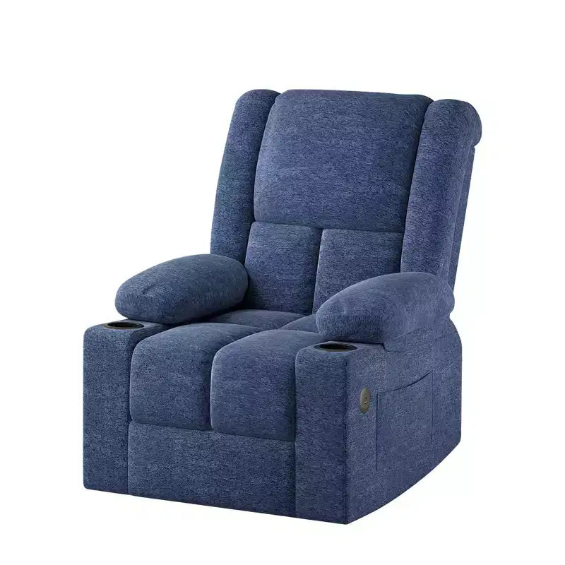 Blue Power Lift Recliner Chair With Massage Heat USB Ports Cup Holders for Senior Comfort