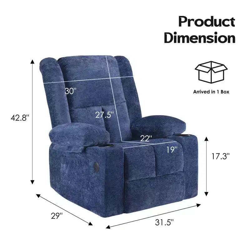 Blue Power Lift Recliner Chair With Massage Heat USB Ports Cup Holders for Senior Comfort