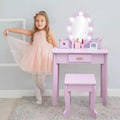TROPOW Kids Vanity with Lighted Mirror, Toddler Vanity Table and Chair Set, Girls Makeup Playset, Purple