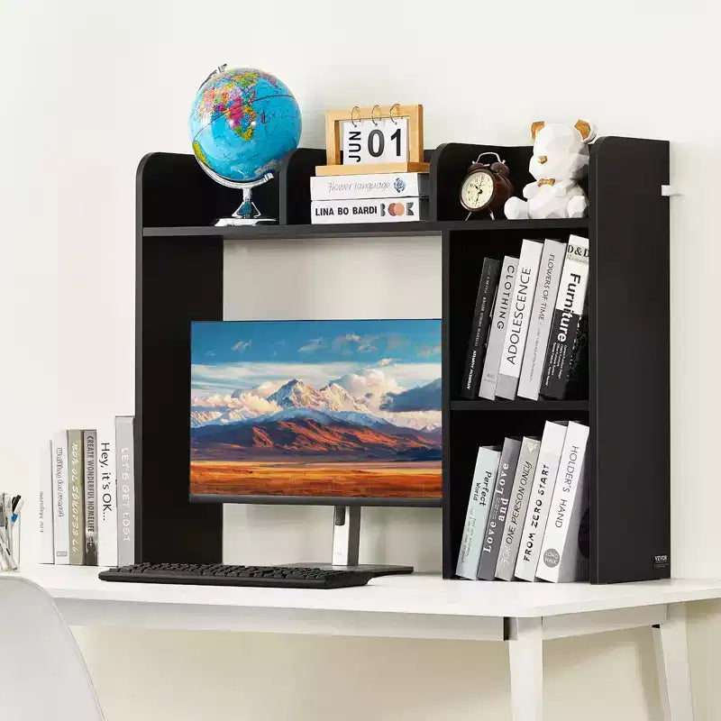 Desktop Bookshelf, 2-Tier Desktop Storage Organizer, 37.2 x 9.5 x 28.9 Office Storage Rack Wood Display Shelf, Black