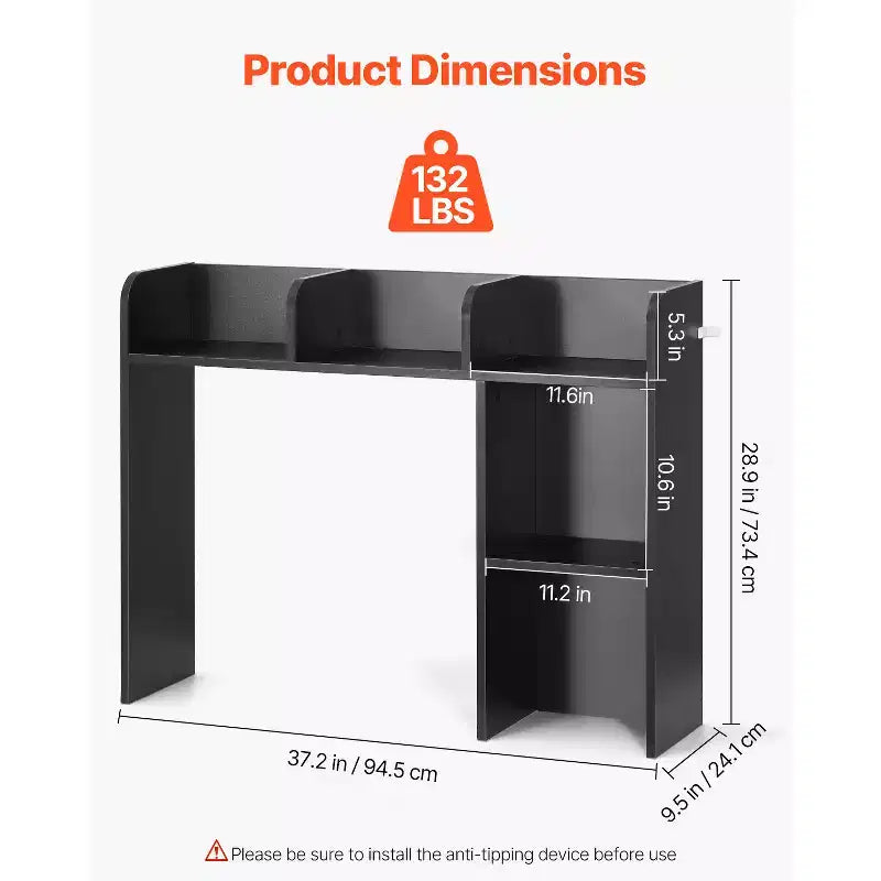 Desktop Bookshelf, 2-Tier Desktop Storage Organizer, 37.2 x 9.5 x 28.9 Office Storage Rack Wood Display Shelf, Black