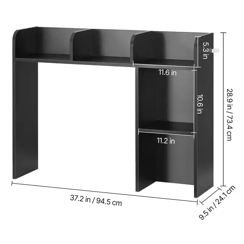 Desktop Bookshelf, 2-Tier Desktop Storage Organizer, 37.2 x 9.5 x 28.9 Office Storage Rack Wood Display Shelf, Black