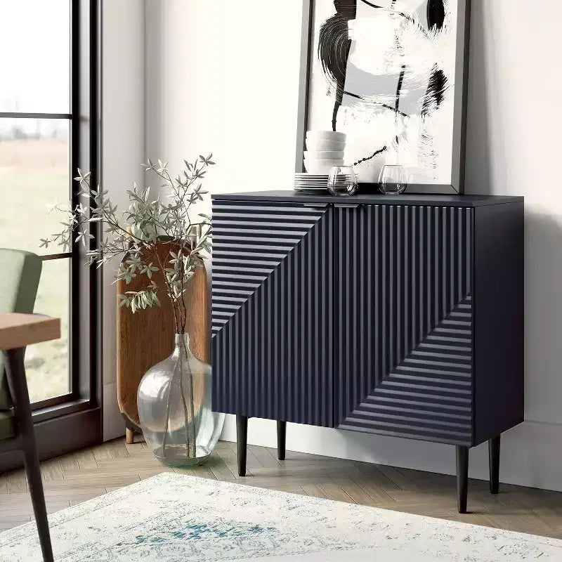2 - Door Fluted Accent Cabinet with Adjustable Shelves