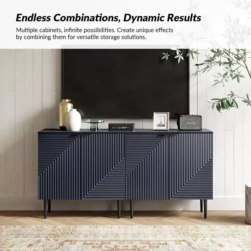 2 - Door Fluted Accent Cabinet with Adjustable Shelves