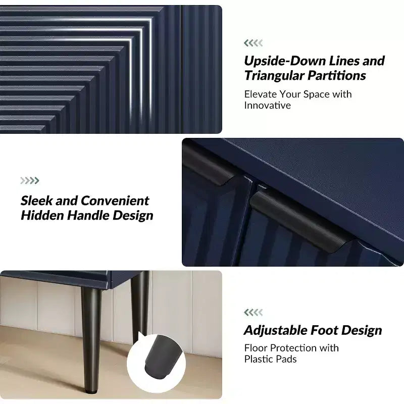2 - Door Fluted Accent Cabinet with Adjustable Shelves