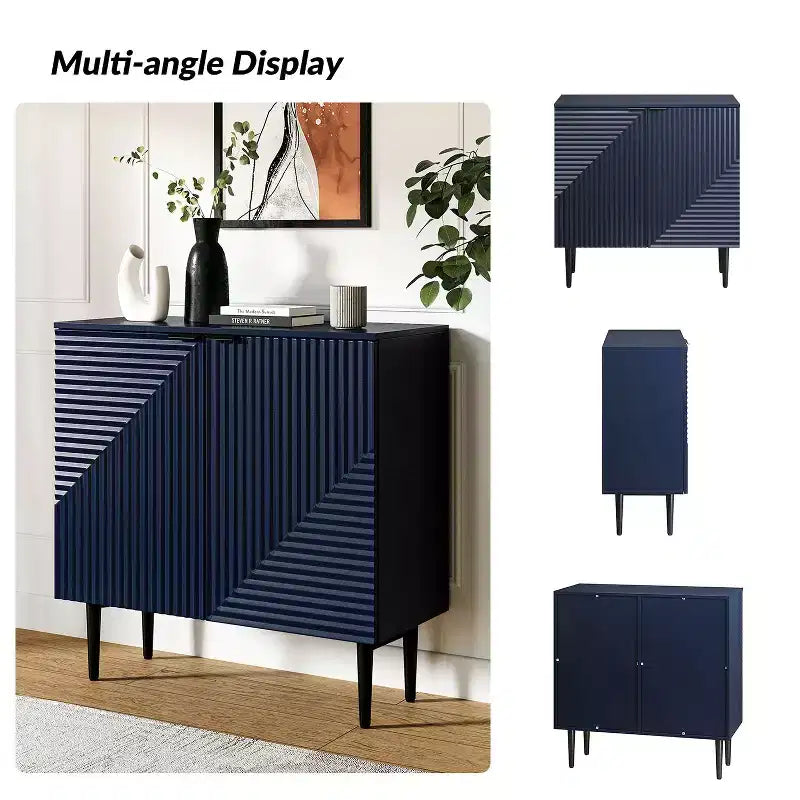 2 - Door Fluted Accent Cabinet with Adjustable Shelves