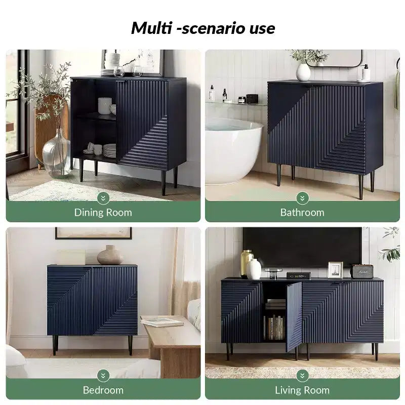 2 - Door Fluted Accent Cabinet with Adjustable Shelves