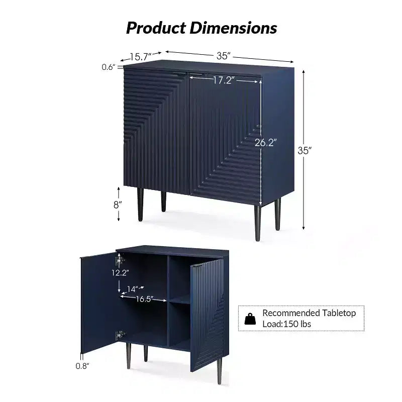 2 - Door Fluted Accent Cabinet with Adjustable Shelves