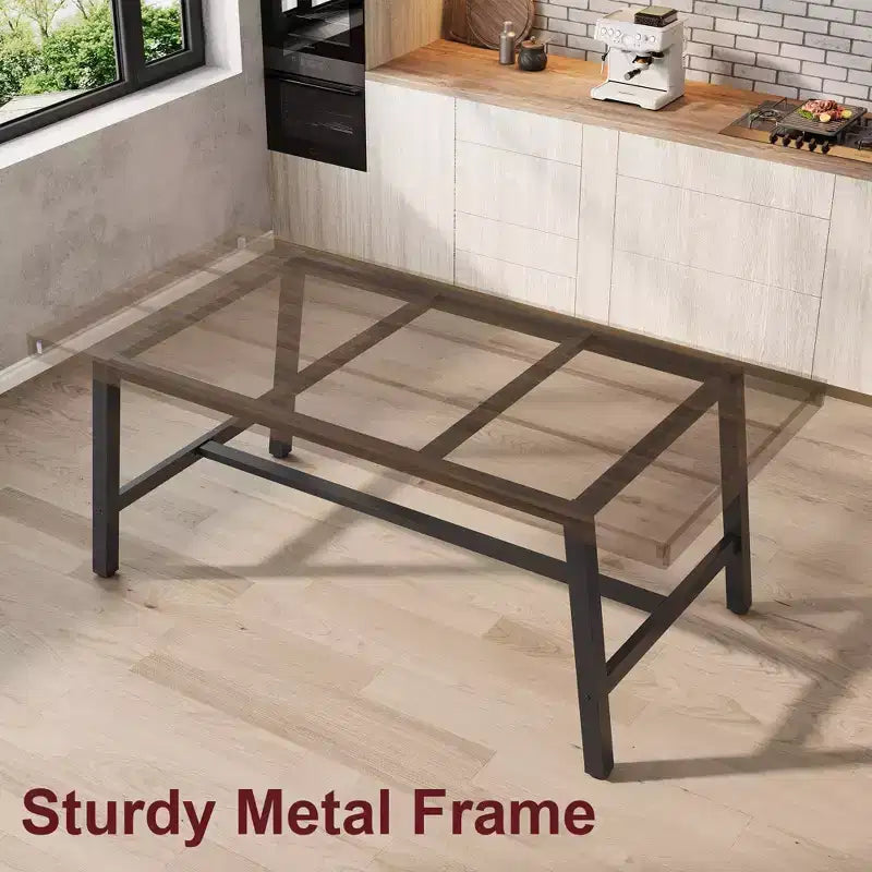 70.87 Large Rustic Wood Dining Table for 6, with Sturdy Black Metal Legs, Industrial Rectangle Patio Table for Kitchen, Dining Room