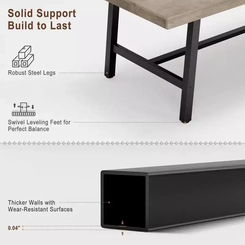 70.87 Large Rustic Wood Dining Table for 6, with Sturdy Black Metal Legs, Industrial Rectangle Patio Table for Kitchen, Dining Room