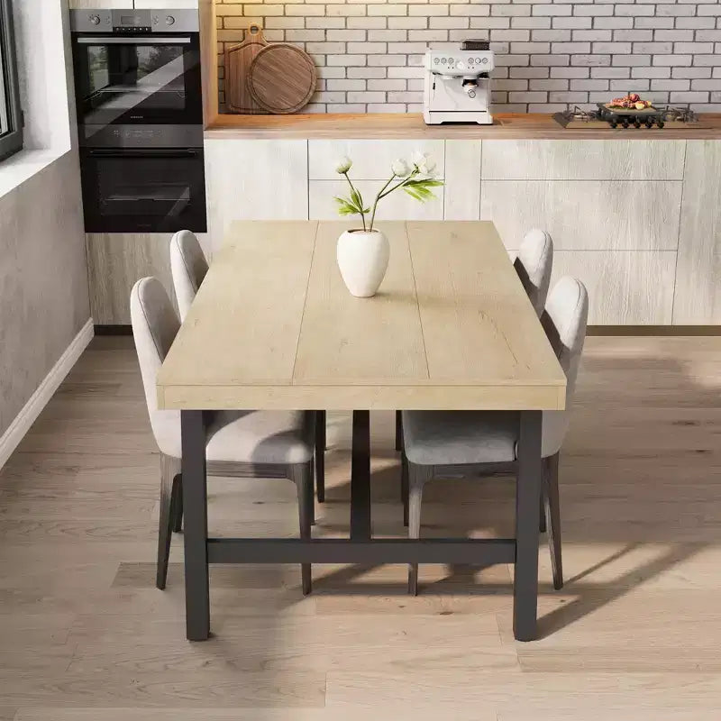 70.87 Large Rustic Wood Dining Table for 6, with Sturdy Black Metal Legs, Industrial Rectangle Patio Table for Kitchen, Dining Room