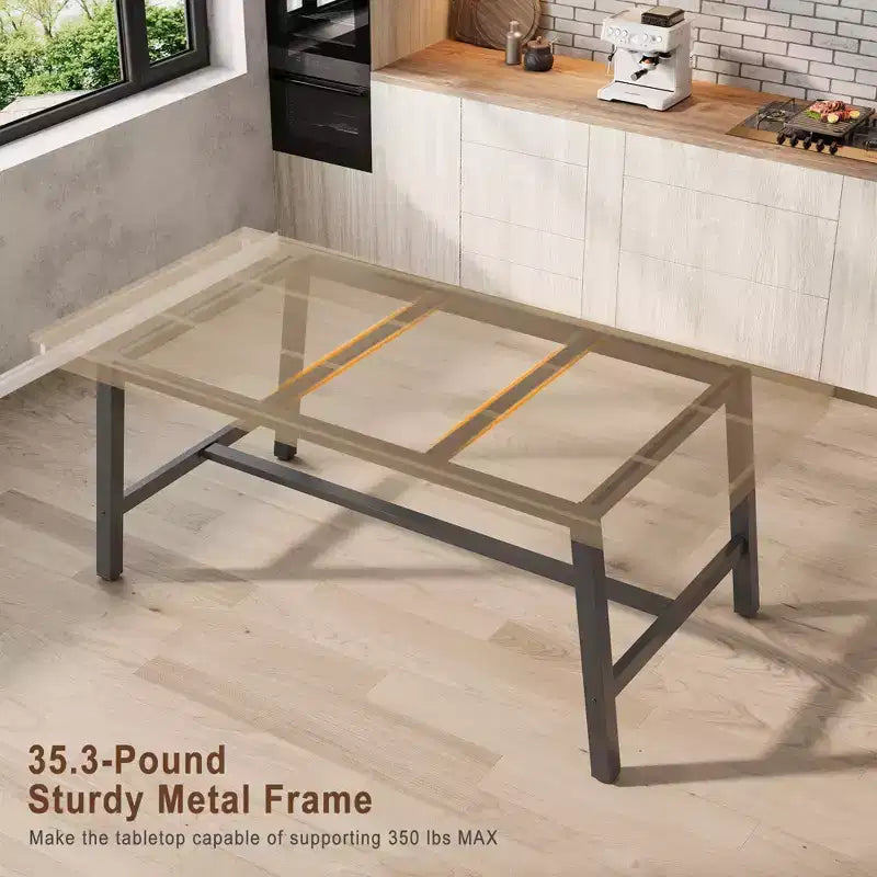 70.87 Large Rustic Wood Dining Table for 6, with Sturdy Black Metal Legs, Industrial Rectangle Patio Table for Kitchen, Dining Room