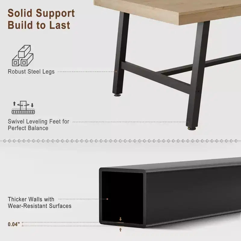 70.87 Large Rustic Wood Dining Table for 6, with Sturdy Black Metal Legs, Industrial Rectangle Patio Table for Kitchen, Dining Room