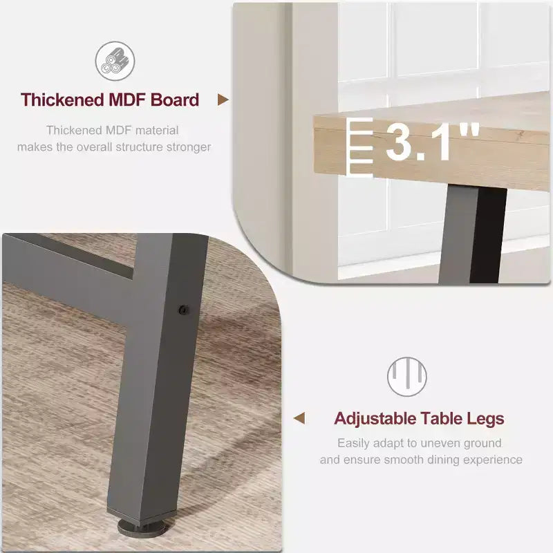 70.87 Large Rustic Wood Dining Table for 6, with Sturdy Black Metal Legs, Industrial Rectangle Patio Table for Kitchen, Dining Room